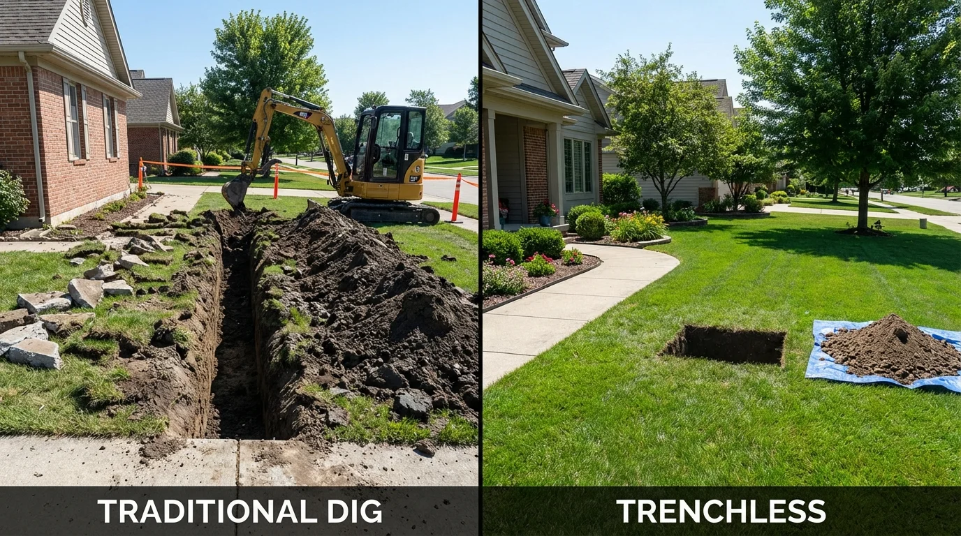 Trenchless sewer repair with minimal yard damage versus traditional excavation in Fayette, MS